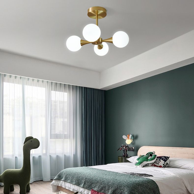 Ball-Shaped Bedroom Ceiling Flush Mount Glass Minimalist Style Semi Mount Lighting