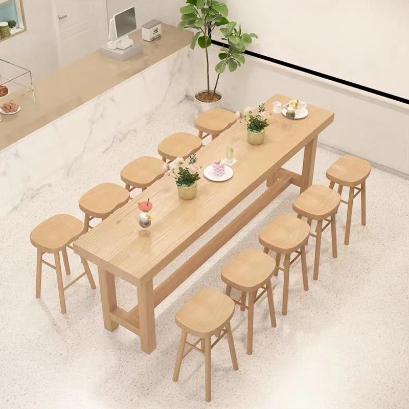 Modern Rectangle Table and Stool Set 1/2/6/11 Pieces Solid Wood Bar Table Set in Natural