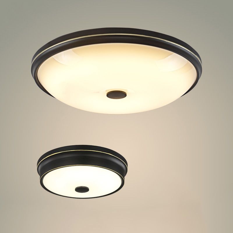 Round Glass Shade Ceiling Lamp Vintage LED Flush Mount Lighting for Bedroom