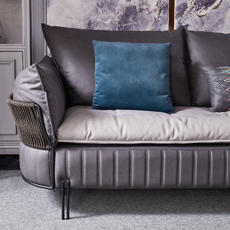 Ultra-Modern Faux Leather Square Arm Sofa with Loose Back Stain Resistant Standard Sofa