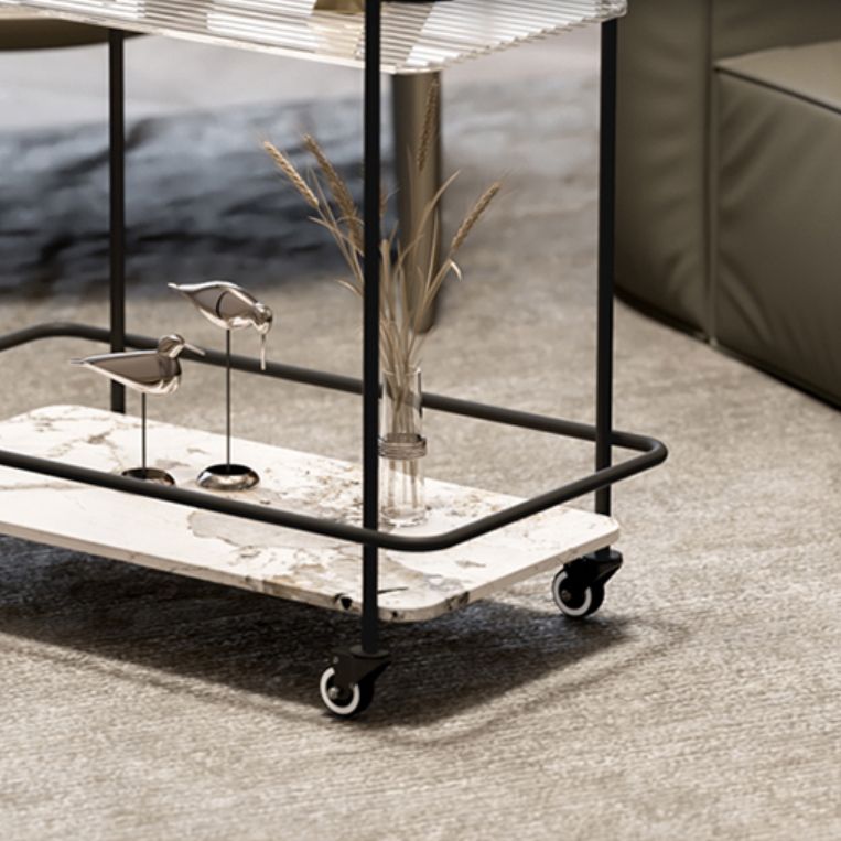 Rectangle Glass Top Side Table 23.22" Tall Metal Base End Table with Shelf