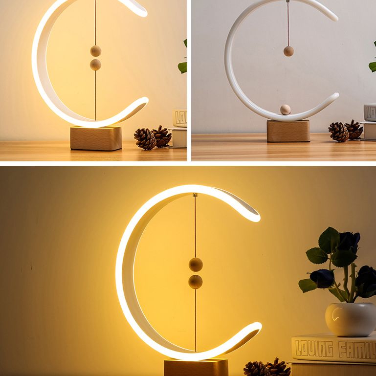 White C Shaped Night Lamp Minimalist Metal LED Table Light with Ball Magnetic Switch