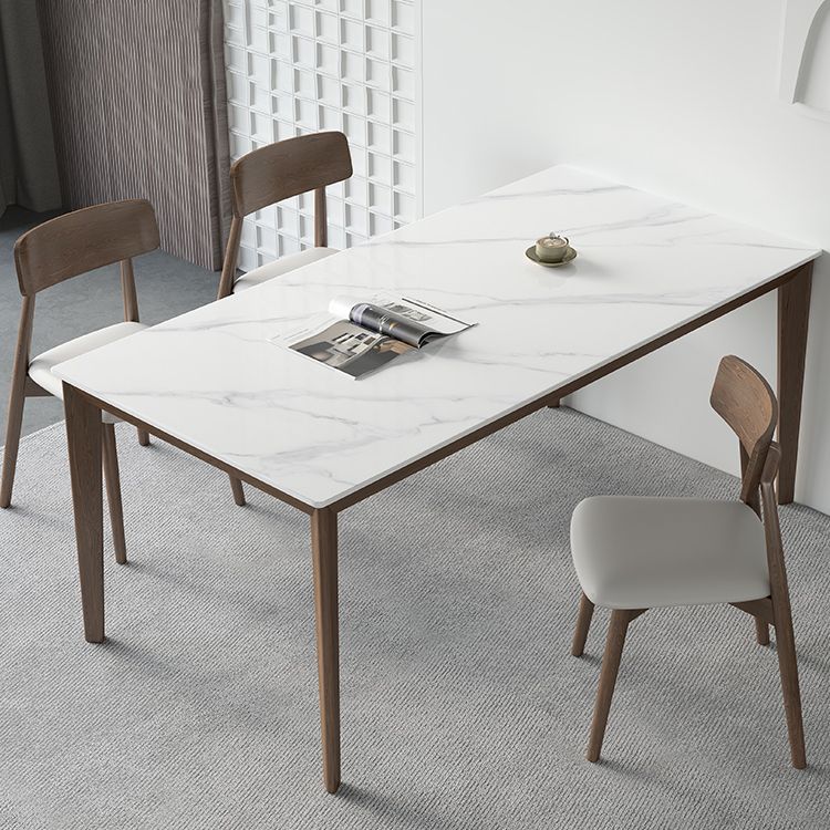 Rectangle Medieval Modern Dining Table Sintered Stone Table with 4 Wood Legs