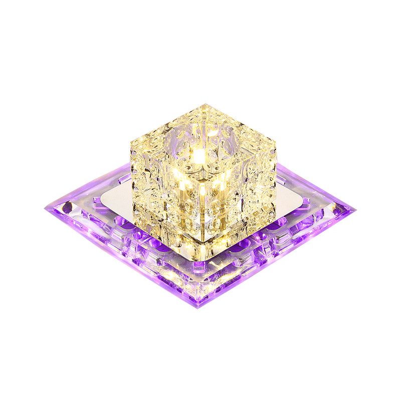 Plafonnier encastré à LED carré Simplicity en cristal pour entrée, plafonnier transparent