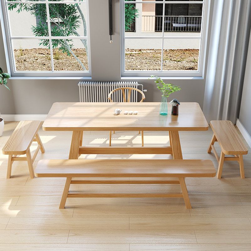 Modern Pine Trestle Dining Table Wood Rectangle Table in Natural