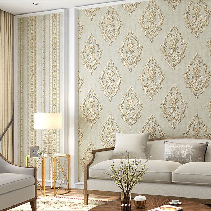 European Damask Design Wall Art for Accent Wall, 57.1 sq ft. Wallpaper Roll in Neutral Color