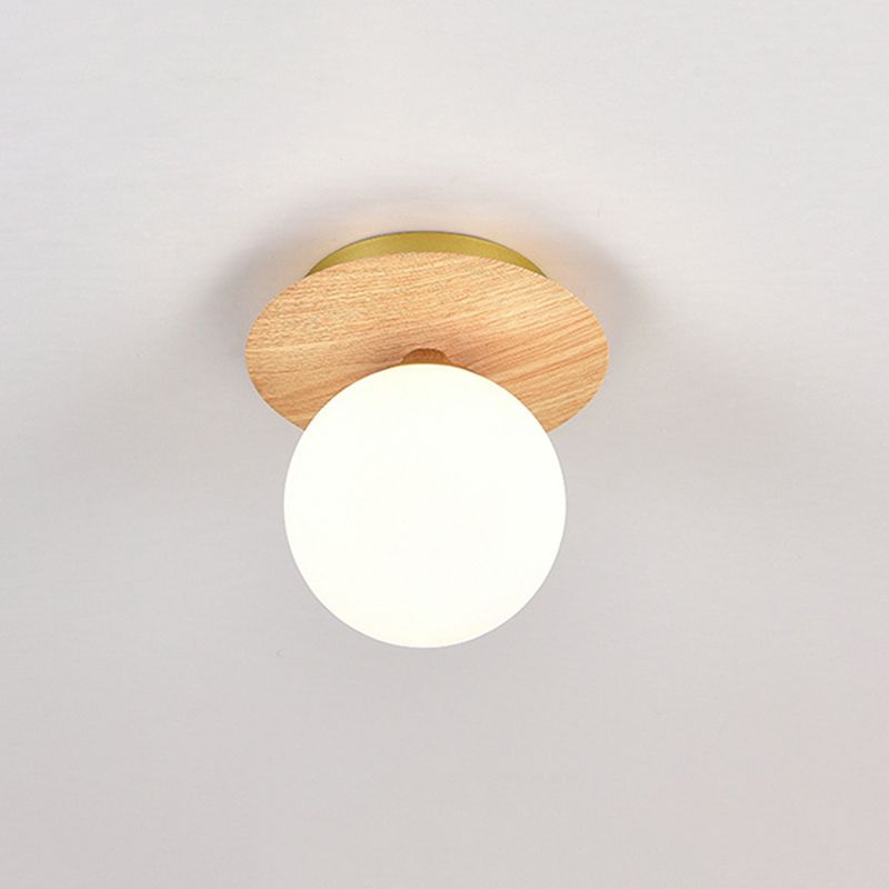 Wood Sphere Flush Mount Lights Contemporary Style 1 Light Flush Mount Lighting
