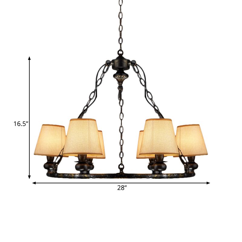 Anello rustico sospeso a sospensione a 6 luci lampadario soffitto in tessuto in nero per soggiorno