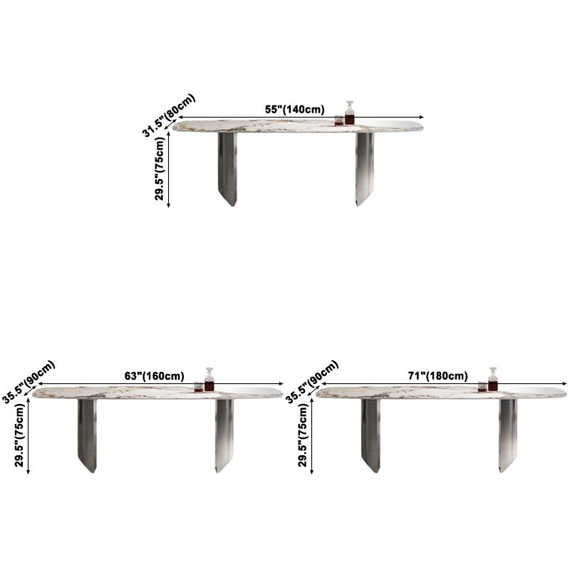 Rectangle Sintered Stone Dining Table Modern Table in White with Metal Double Pedestal