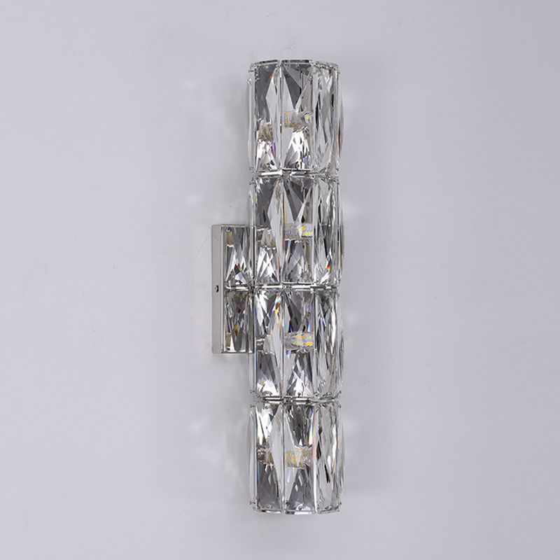 Silver Crystal Wall Sconce in Modern Concise Style Stainless-Steel Rectangular Wall Lamp for Interior Spaces