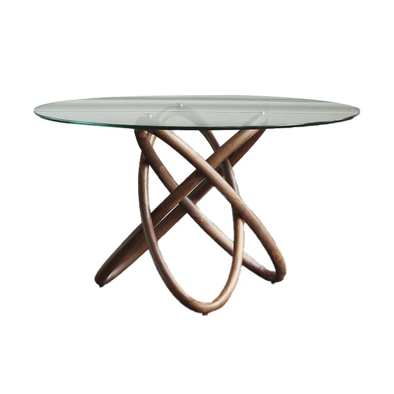 Modern Round Glass Clear Top Dining Table with Single Pedestal