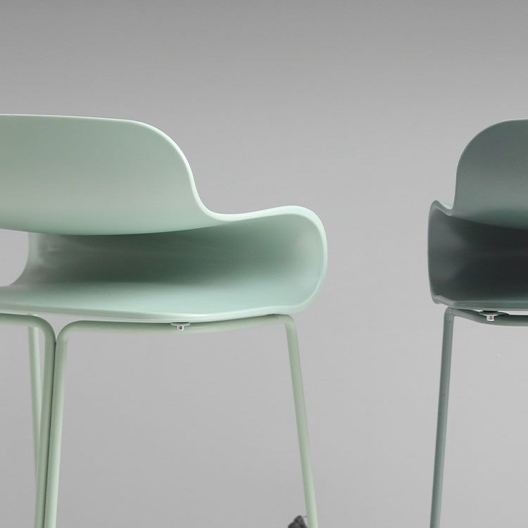 Contemporary Plastic Bar Stool Low Back Stool with Metal Base for Living Room