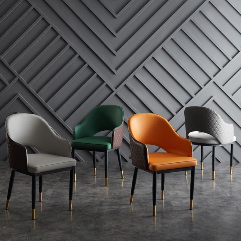 Open Back Dining Arm Chair Modern Style Faux Leather Dining Side Chairs