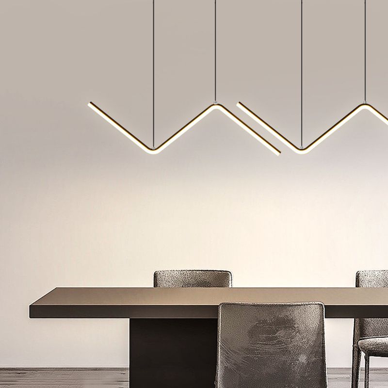 Linear Shape Chandelier Lighting Modern Style Metal 2 Lights Island Lamp in Gold/Black