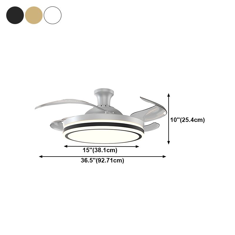 Dining Room Ceiling Fan Light with 4 Invisible Blades Modern Style LED Semi Flush Mount