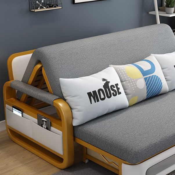 35.43" Wide Gray Sleeper Sofa Linen Square Arms Sofa Bed with Upholstered