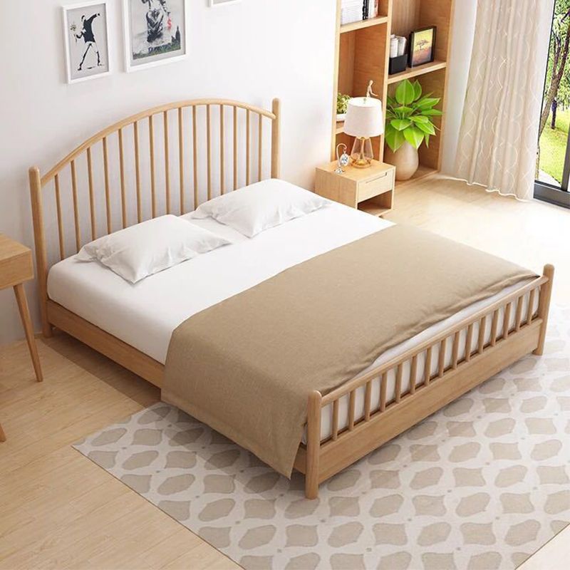Northern European Wood Slat Bed Frame With Headboard and Footboard