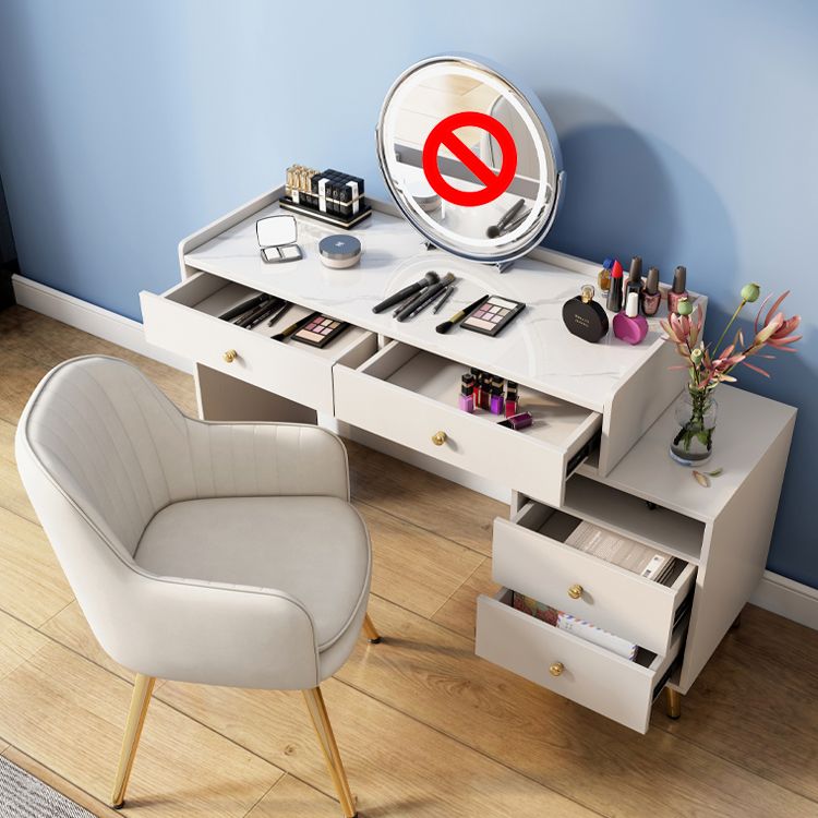 Glam Wood Vanity Makeup Dressing Table Set Beige Vanity Desk with 4 Drawers