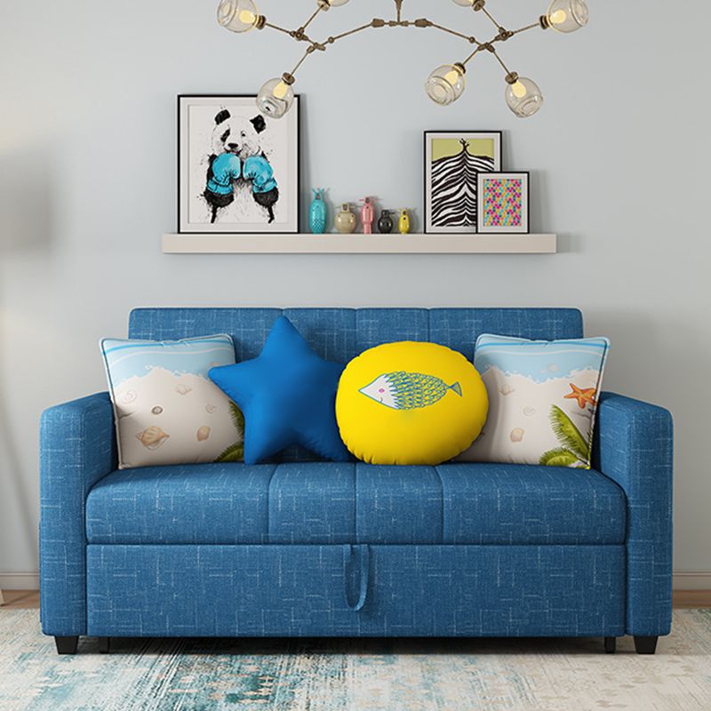 Square Arm Sofa Convertible with Pillows Sofa Bed in Navy for Apartment