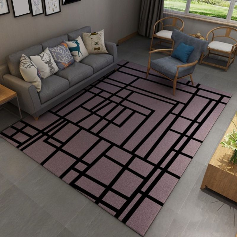 White Modern Area Rug Geometric Print Polyester Area Carpet Non-Slip Backing Rug for Home Decor
