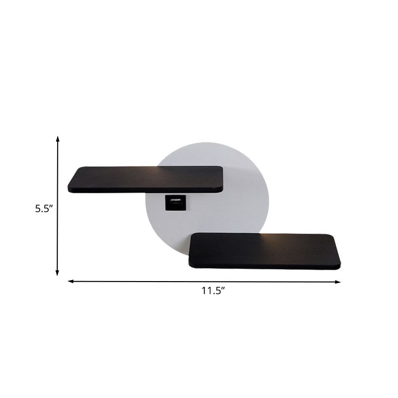 Rectangle Panel Bedside Wall Mount Metal LED Modern Sconce Lighting in Black and White with USB Port