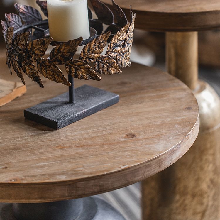 Wooden Round Top Side Table 19.7"/25.6" Tall Metal Pedestal End Table