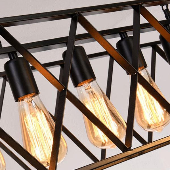 Black Industrial Island Pendant Lighting Cross Framed Box Iron Island Ceiling Light for Dining Table