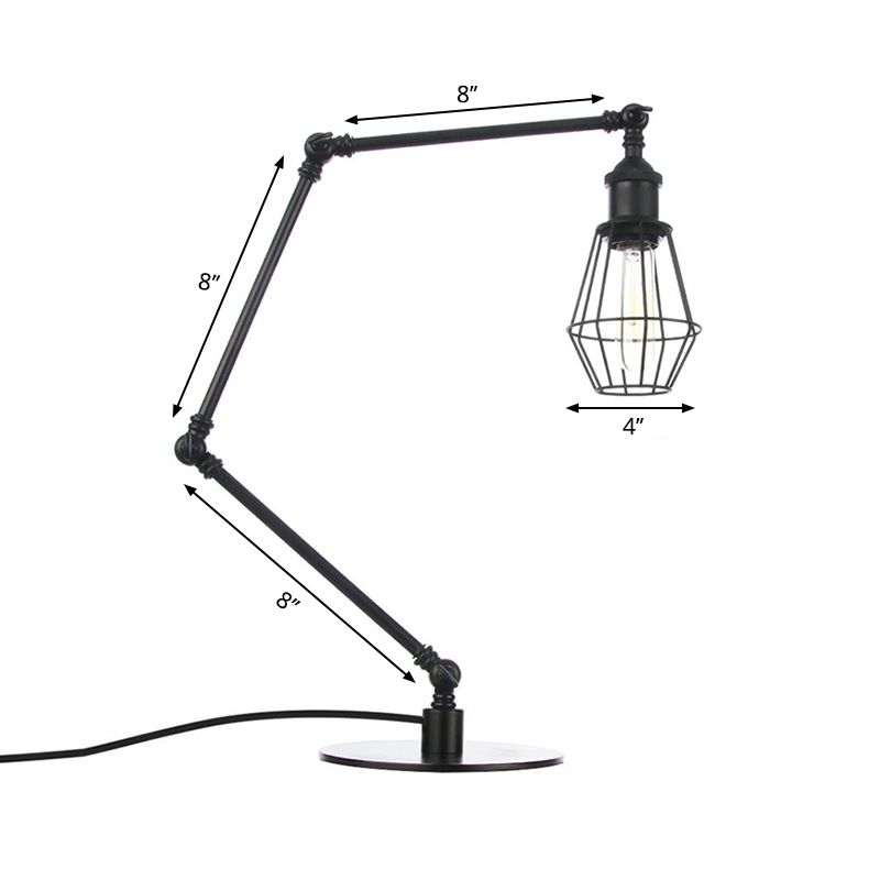 Wire Frame Table Lighting Industrial Style Metal 1 Light Black/Brass Finish Table Lamp with Adjustable Arm