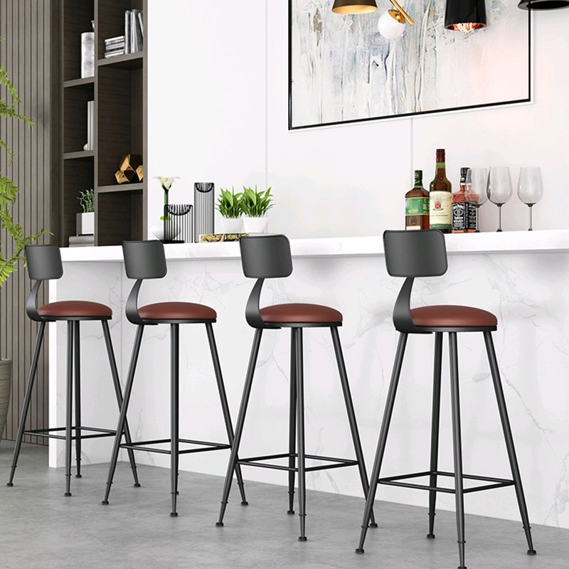Modern Backrest Counter Stool Iron Bar Stool with Leather Cushion and Pedal for Cafe