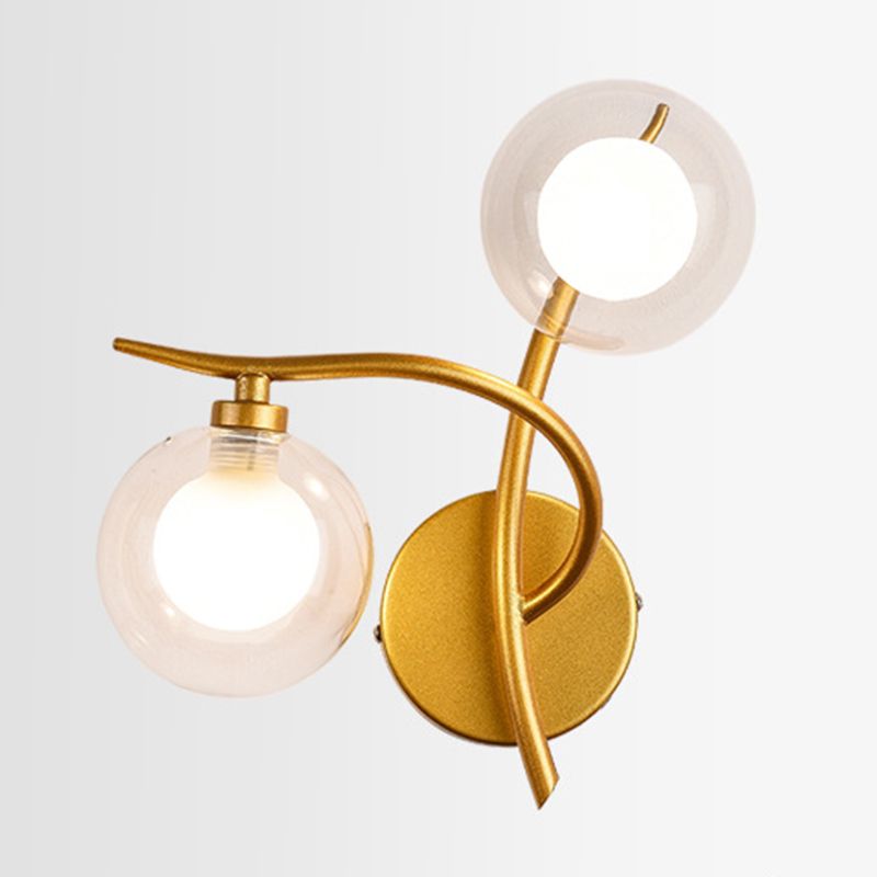 Industrial Style Ball Shape Wall Sconce Glass 2 Lights Sconces for Dining Room