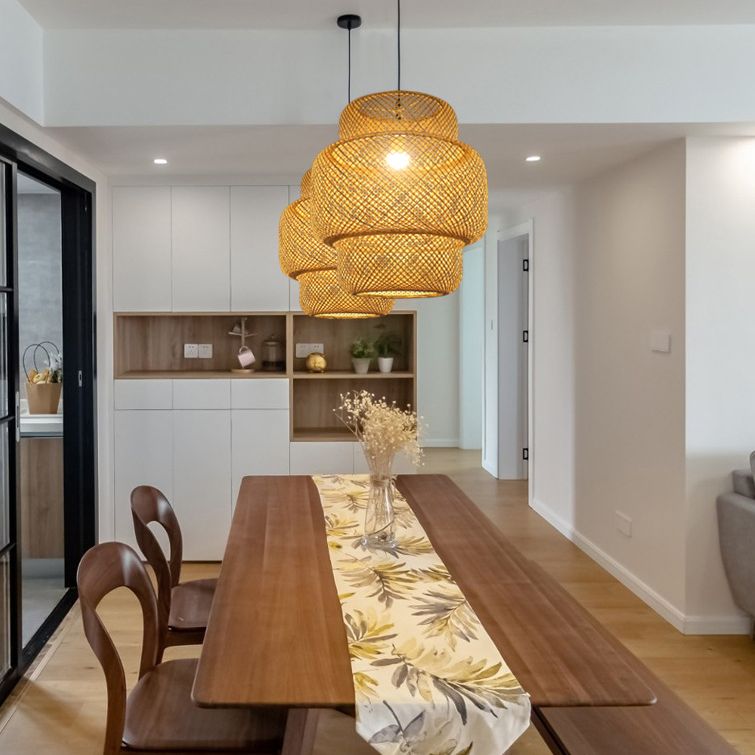 Bamboo Lantern Suspension Pendant Light Asia Style Beige Pendant Lighting Fixture