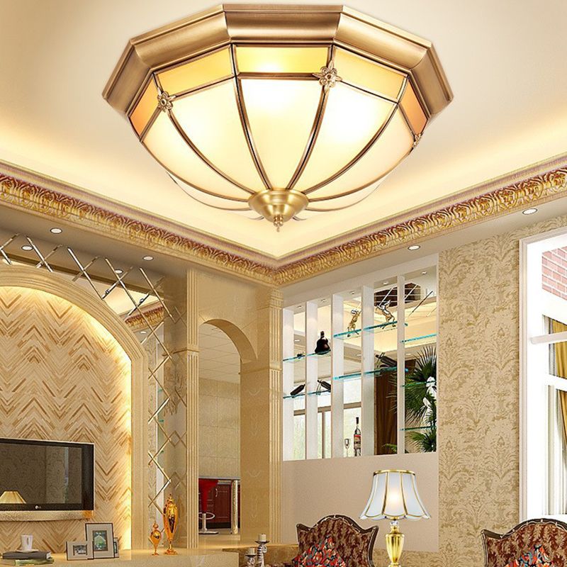 Brass Shaded Flush Mount Ceiling Light Vintage Glass Flush Ceiling Light Fixture
