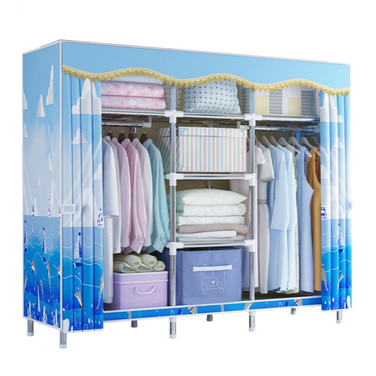 Modern Style Wardrobe Metal Bedroom Wardrobe Closet with Cloth Rod