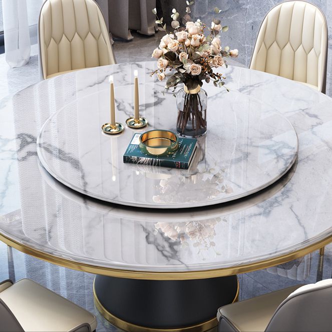 Marble Dining Table Luxury Style Single Pedestal Base Round Scratch Resistant Table for Home