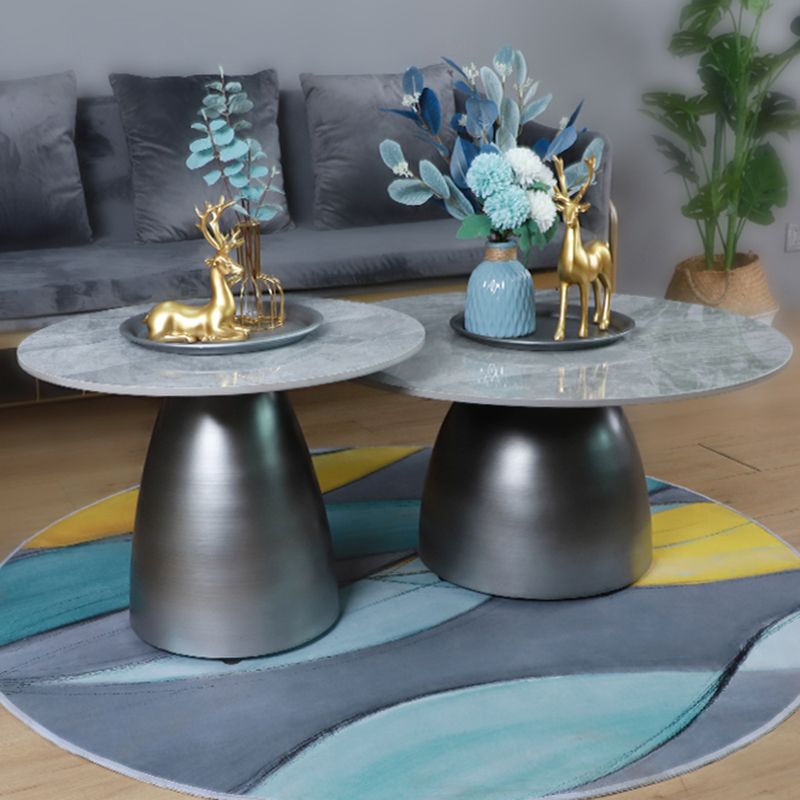 Glam Round Slate Cocktail Table Tray Top Brushed Metal Coffee Table