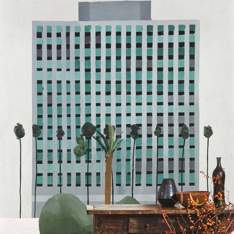 Office Building Wall Covering Murals Modern Art Non-Woven Wall Decor in Blue-Green