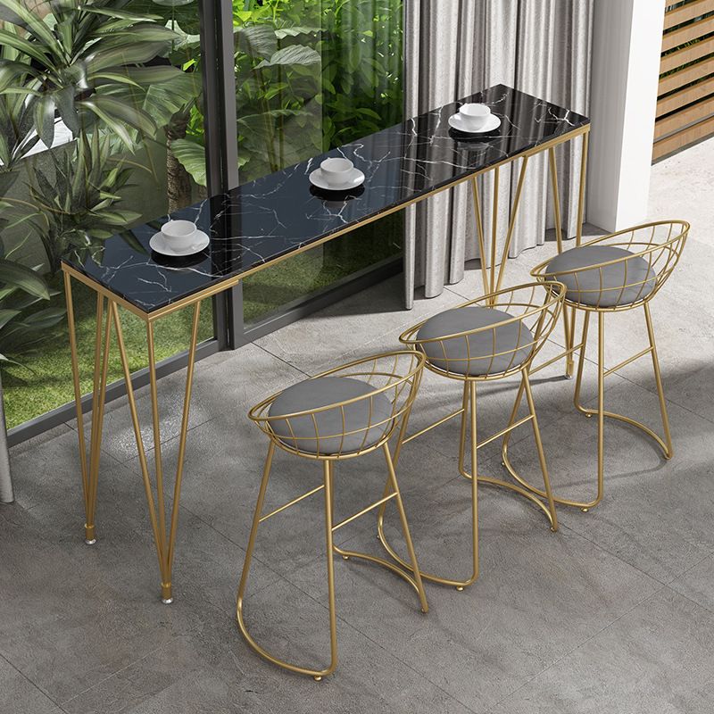 Modern Bar-height Table Faux Marble Top Bistro Pub Table with Gold Base