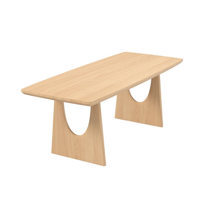 Rectangle Double Pedestal Dining Table Modern Pine Wood Table for Living Room