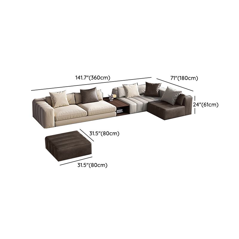 Mid Century Genuine Leather Sectional Sofa 24" H Square Arm Sofa with Storage