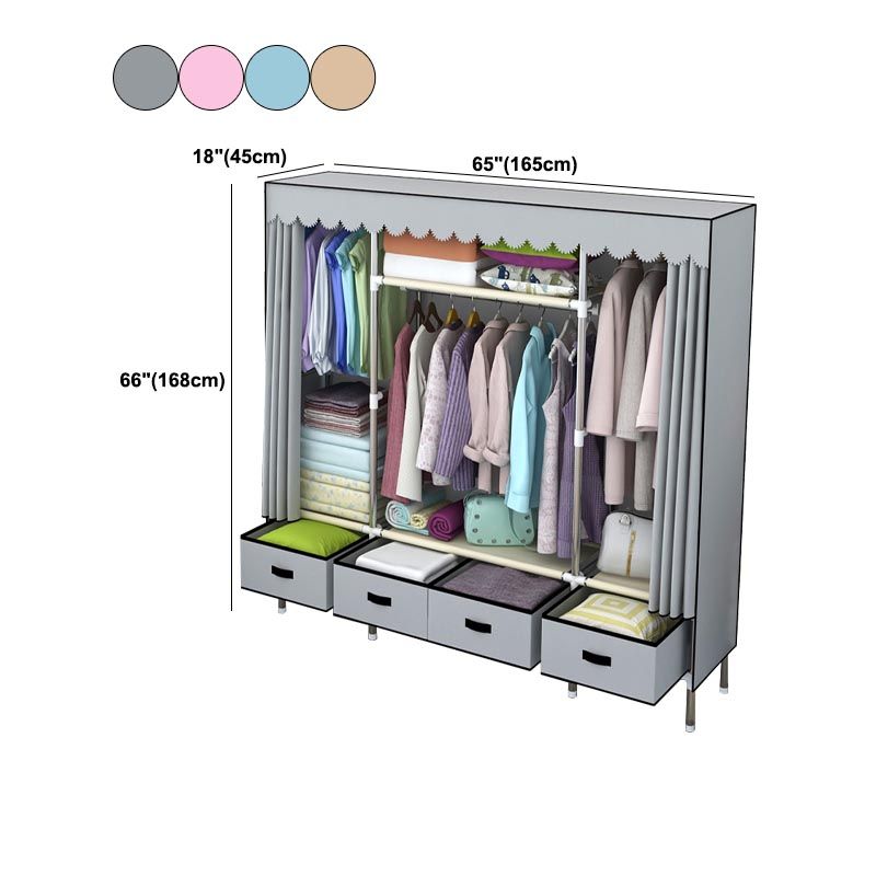 Silver Metal Frame Wardrobe Cabinet Contemporary Home Wardrobe with Drawers