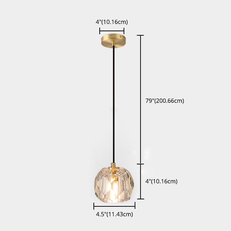 1-Light Crystal Ball Mini Pendant Light 4.3 Inch Wide Modern Simplicity Style Hanging Light with 78.7" Adjustable Suspension Wire