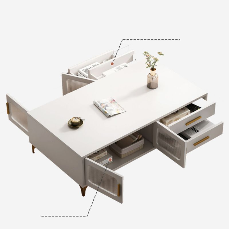 4 Legs Rectangle Cocktail Table Wood Single Coffee Table with Storage Drawers