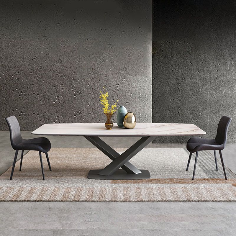 Sintered Stone Table for Restaurant Industrial Rectangle Dining Table Metal Pedestal