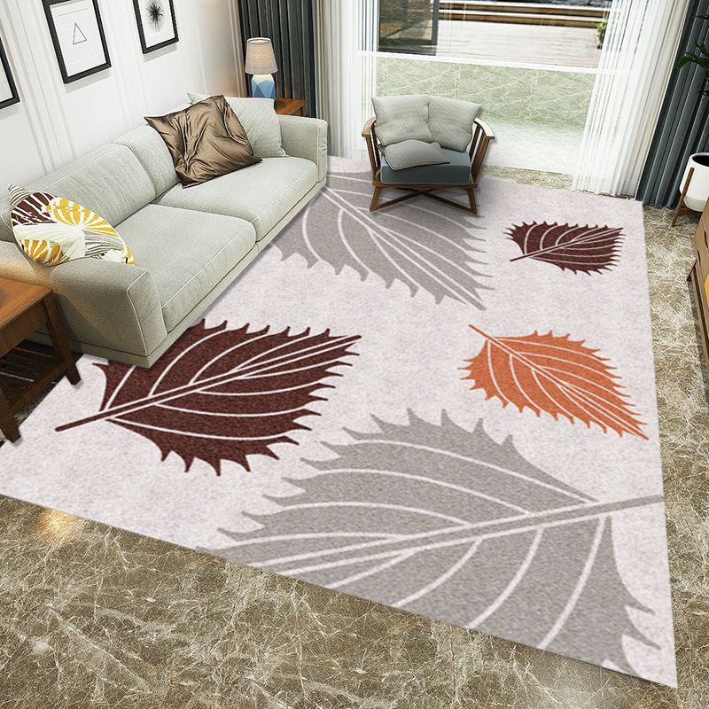 Modern Living Room Rug in Black and Green Botanical Leaves Floral Print Rug Polyester Stain-Resistant Area Rug
