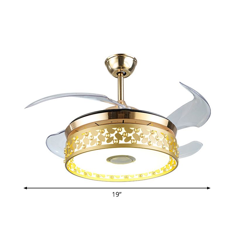 Hohlkreis kreisförmige Anhänger Lüfter Leichtes nordisches Metall 19 "breit LED Gold Semi Flush Lampe, 4 Klingen