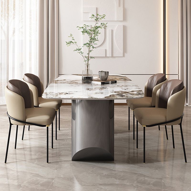 Metal Dinette Set with Padded Chairs 1/2/5/6/7 Pieces Glam Stone Dining Table Set