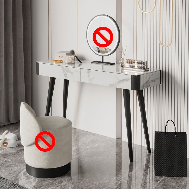 White Vanity 29.52" High Metal and Stone Top Vanity Set with Stool