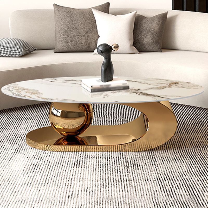 16.1" H Irregular Metal Base Round Slate Coffee Table For Living Room