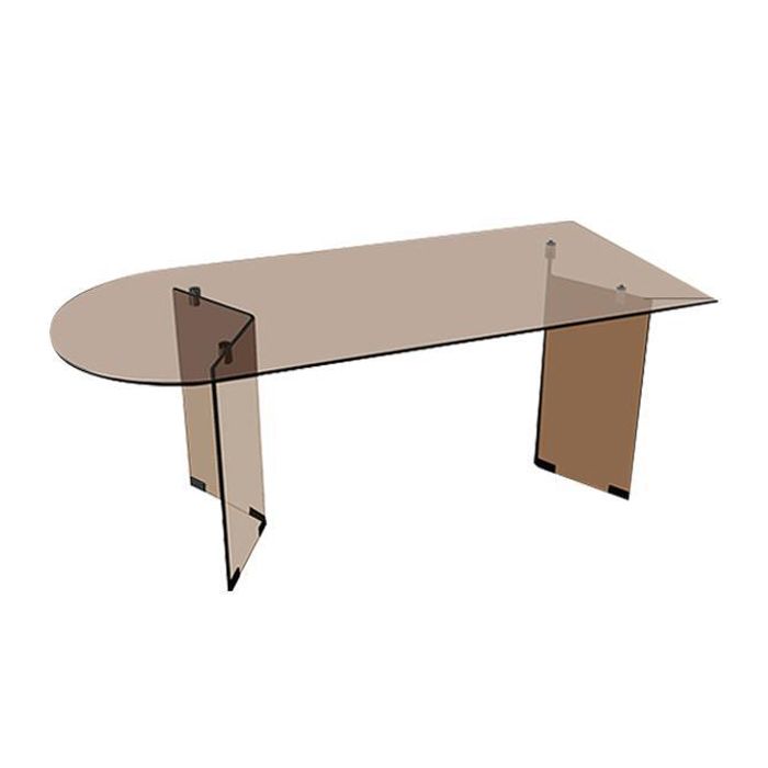 Free Form Tempered Glass Table for Restaurant Modern Table with Double Pedestal