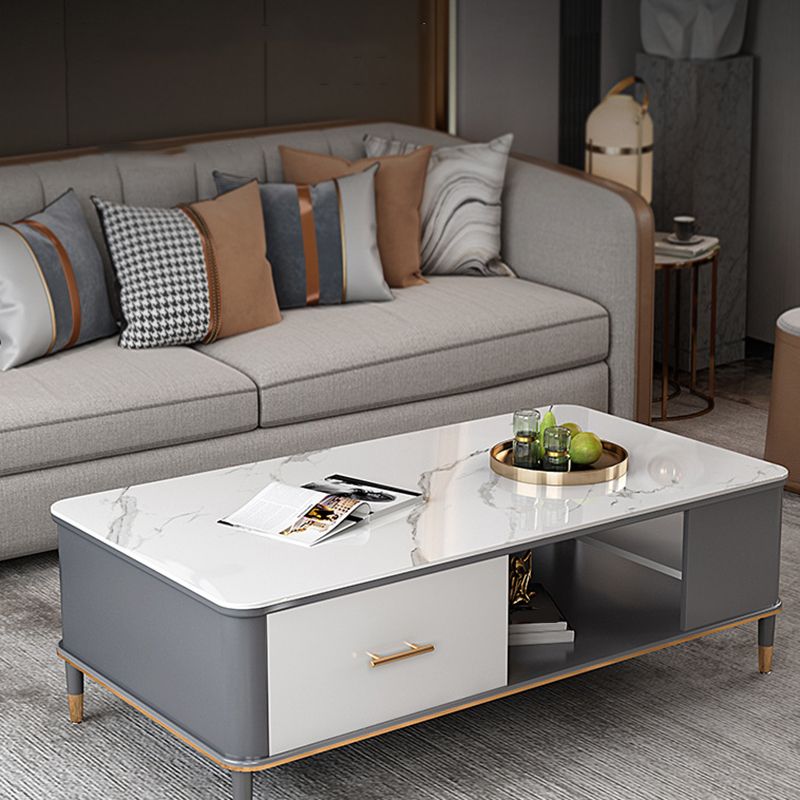 17"H Glam Coffee Table Rectangular Coffee Cocktail Table with Drawer